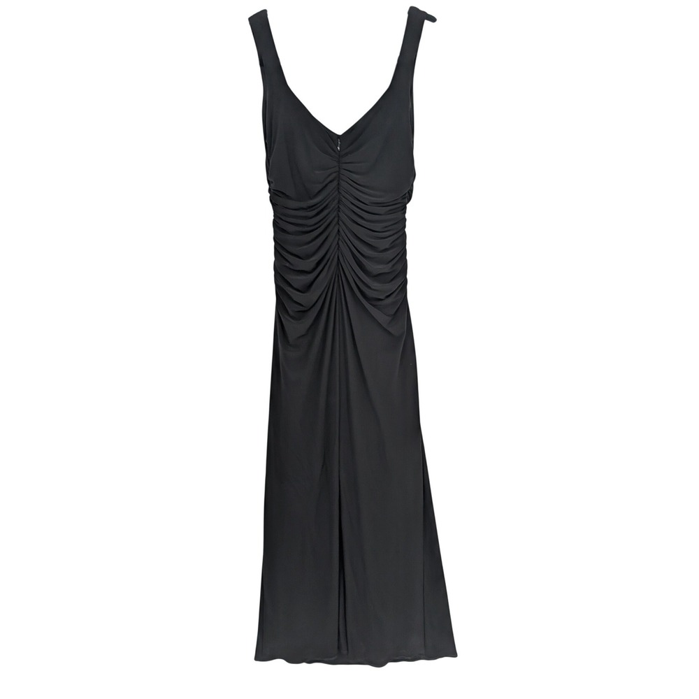 VTG 90s Maxi Dress S Black Ruched V-Neck Gothic Glam Formal Old Hollywood Chic - Picture 3 of 14
